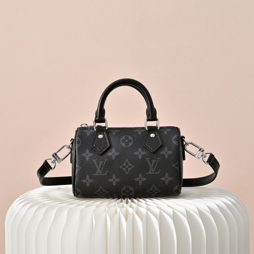 ルイヴィトン ハイブランド ナノスピーディ モノグラムシャドウ 2WAYミニバッグ ブラック レディース
