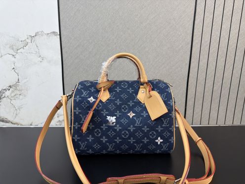 ルイヴィトン コピー ナノスピーディ デニム調モノグラム 刺繍アクセント ミニボストンバッグ ネイビー レディース