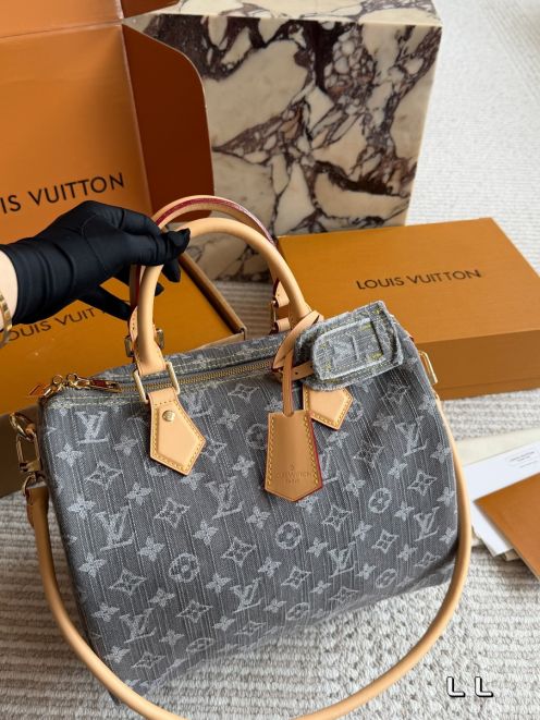 ルイヴィトン 並行輸入品 ナノスピーディ デニムモノグラム レザー切替 ハンドバッグ グレー 通販
