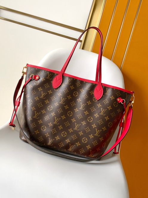 ルイヴィトン ハイブランド ナノスピーディ モノグラム レッドレザー トートバッグ ブラウン レディース 人気モデル