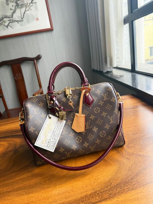 ルイヴィトン コピー ナノスピーディ モノグラム レザーコンビ ハンドバッグ ブラウン 売れ筋