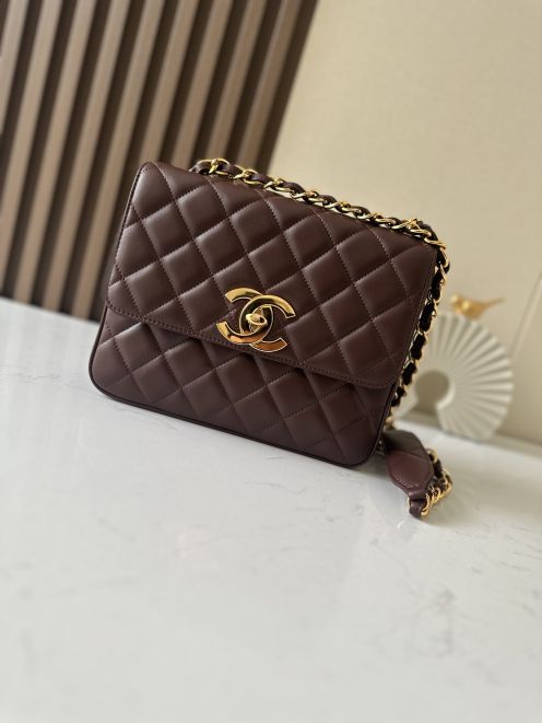 シャネル 並行輸入品 クラシックフラップ 2WAYショルダーバッグ ブラウン キルティング レディース A2218