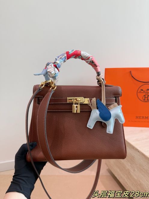 エルメス コピー ケリー ケリー28 ハンドバッグ ブラウン ゴールド金具 定番