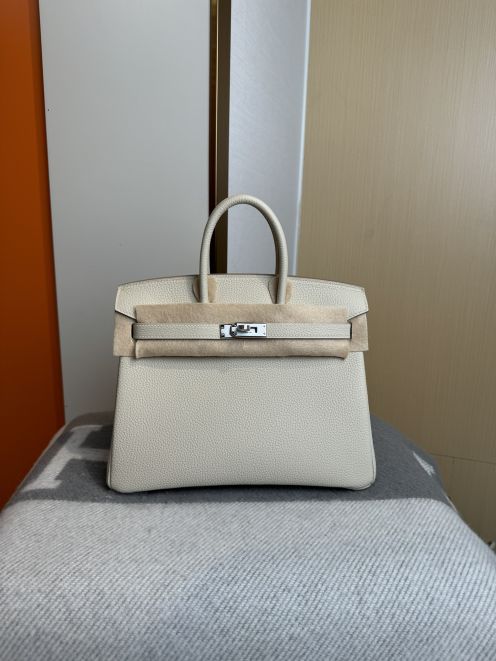 エルメス ハイブランド バーキン ハンドバッグ アイボリー系 シルバー金具 上品仕上げ