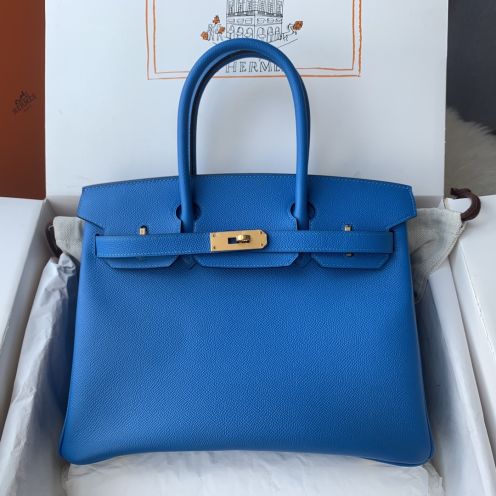 エルメス スーパーコピー 届く バーキン ハンドバッグ ブルー ゴールド金具 洗練デザイン