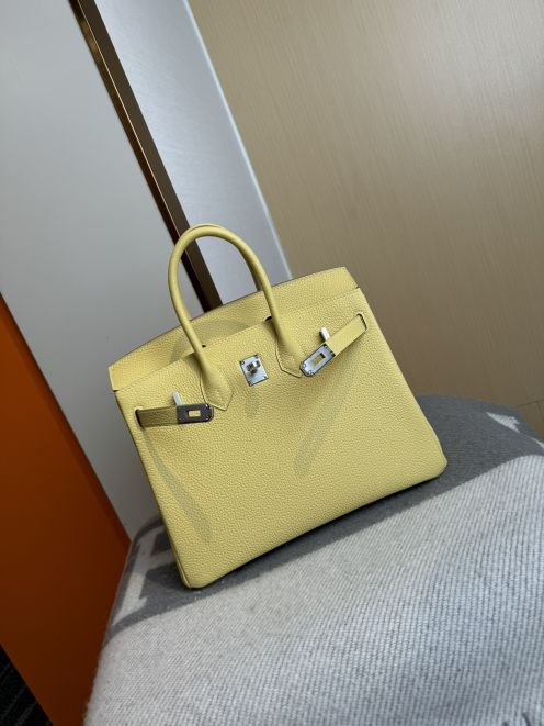 エルメス コピー バーキン ハンドバッグ レモンイエロー シルバー金具 上品デザイン