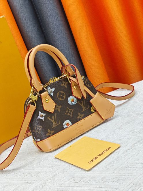 ルイヴィトン ハイブランド アルマ ミニバッグ ブラウン フラワープリント モノグラム 切替 レディース M53152 82717 90611