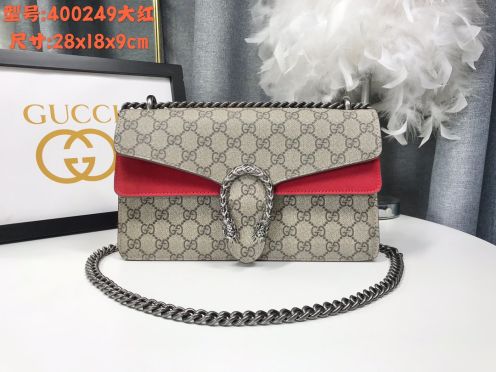 グッチ 並行輸入品 ディオニュソス チェーンショルダーバッグ レッド GG柄 大容量モデル 400249