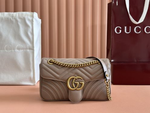 グッチ 並行輸入品 GGマーモント ミニショルダーバッグ モカベージュ キルティングチェーン レディース 443497