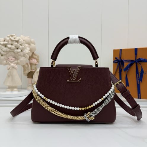 ルイヴィトン スーパーコピー 届く カプシーヌ ハンドバッグ ミニバッグ ワインレッド チェーン装飾 売れ筋 M28199