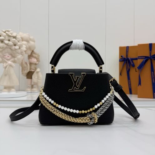 ルイヴィトン スーパーコピー 届く カプシーヌ 2WAYミニバッグ ハンドバッグ ブラック チェーン装飾 レディース 売れ筋 M28199