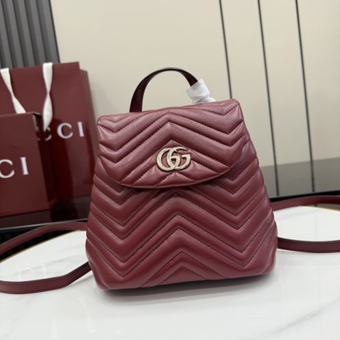 グッチ 並行輸入品 GGマーモント バックパック キルティングレザー ワインレッド系 ミニバッグ 売れ筋 855921