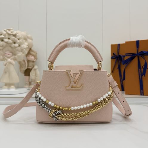 ルイヴィトン ハイブランド カプシーヌ コンパクトバッグ ハンドバッグ ピンク チェーン装飾 レディース 注目商品 M28199