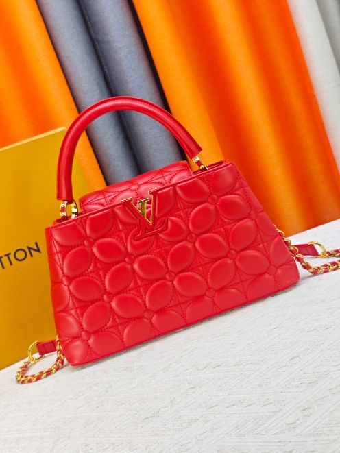 ルイヴィトン 並行輸入品 カプシーヌ ミニボストンバッグ ハンドバッグ レッド キルティング調 レザー レディース 通販 M23999