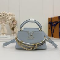 ルイヴィトン コピー カプシーヌ コンパクトバッグ ハンドバッグ ブルー チェーン装飾 レディース 新作