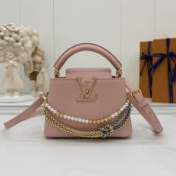 ルイヴィトン スーパーコピー カプシーヌ コンパクトバッグ ハンドバッグ ピンク チェーン装飾 レディース 人気モデル M28199