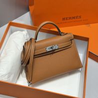 エルメス スーパーコピー ケリー ミニバッグ ブラウン シルバー金具 2WAY仕様 上品デザイン