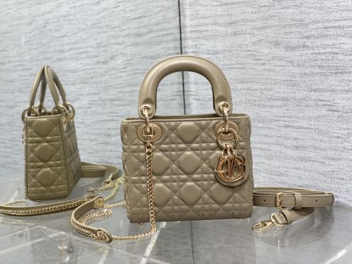 ディオール 並行輸入品 レディ ディオール ミニバッグ ベージュ レザー キルティング 2WAY仕様 注目商品