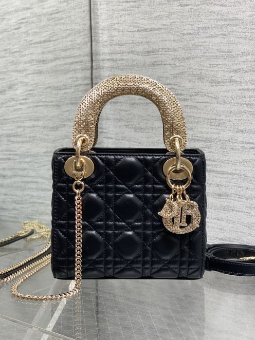 ディオール コピー レディ ディオール コンパクトバッグ ブラック レザー キルティング 2WAY仕様 レディース