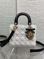 ディオール n級品 レディ ディオール ハンドバッグ ホワイト ブラックハンドル レザー キルティング 2WAY仕様 レディース