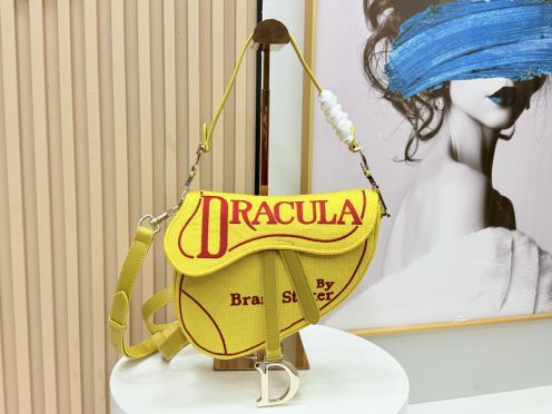 ディオール n級品 サドル ショルダーバッグ イエローキャンバス ロゴ刺繍 ミニバッグ レディース