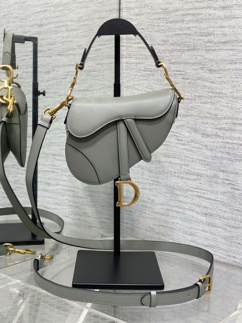 ディオール コピー サドル 2WAYミニバッグ グレーレザー ゴールド金具 レディース