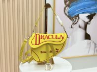 ディオール n級品 サドル ショルダーバッグ イエローキャンバス ロゴ刺繍 ミニバッグ レディース