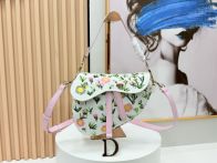 ディオール コピー サドル ショルダーバッグ フラワー刺繍 キャンバス ピンクアクセント レディース