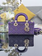 ディオール スーパーコピー レディディオール ミニバッグ パープル ビーズ刺繍 カナージュ風 ゴールド金具