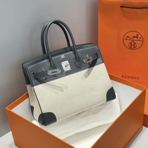 エルメス 並行輸入品 バーキン キャンバス切替ハンドバッグ ブラック 定番