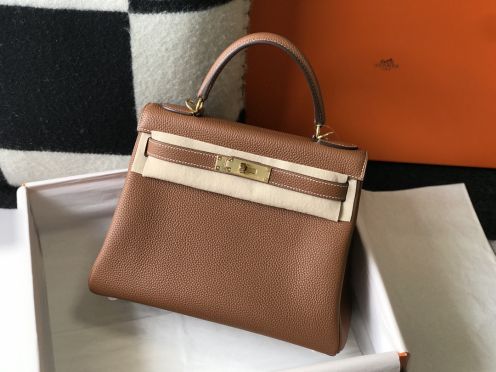 エルメス ハイブランド ケリー ハンドバッグ ブラウン ゴールド金具 レディース