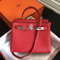 エルメス ハイブランド ケリー 2WAYハンドバッグ レッド シルバー金具 新作