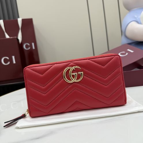 グッチ スーパーコピー GGマーモント ラウンドジップ長財布 レッド レザー レディース 売れ筋 443123