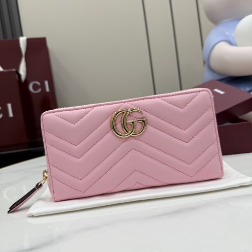 グッチ スーパーコピー GGマーモント ラウンドジップ長財布 ピンク レザー レディース 人気モデル 443123