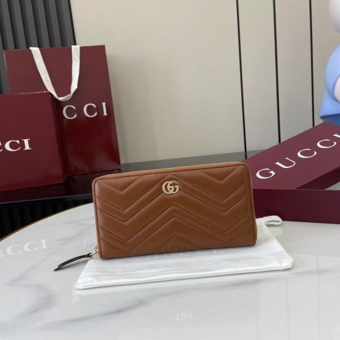 グッチ 並行輸入品 GGマーモント ラウンドジップ長財布 ブラウン レディース 通販 837758