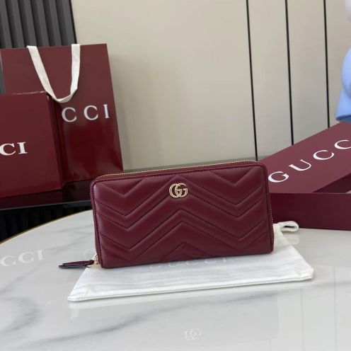 グッチ ハイブランド GGマーモント ラウンドジップ長財布 ボルドー レディース 高品質レプリカ 837758