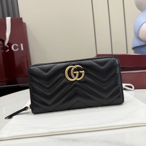 グッチ スーパーコピー GGマーモント ラウンドジップ長財布 ブラック レザー レディース 新作 443123