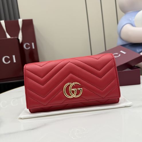 グッチ スーパーコピー GGマーモント フラップ長財布 レッド レザー レディース 注目商品 443436