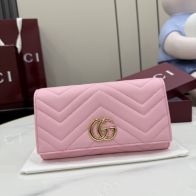 グッチ コピー GGマーモント フラップ長財布 ピンク レザー レディース 通販 443436