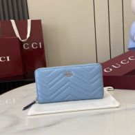 グッチ スーパーコピー GGマーモント ラウンドジップ長財布 ライトブルー レディース 定番 837758