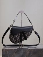 ディオール 並行輸入品 サドル ミニバッグ オブリーク柄 ブラック シルバー金具 レディース