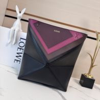 ロエベ n級品 パズル トートバッグ ブラック×ボルドー コンビレザー 幾何学デザイン 上質仕上げ