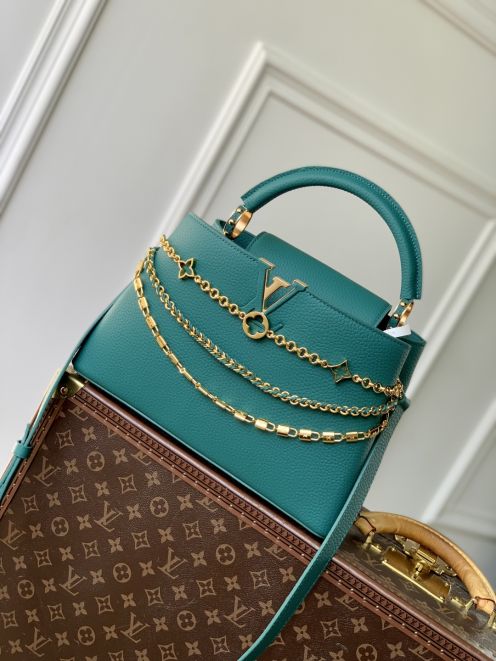 ルイヴィトン n級品 カプシーヌ 2WAYミニバッグ グリーン チェーン装飾 上質レザー M12345