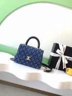 シャネル ハイブランド ココハンドル コンパクトバッグ デニムブルー キルティング 異素材コンビ 上品デザイン AS2215