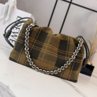 ロエベ n級品 フラメンコ コンパクトバッグ チェック柄 ブラウン 巾着デザイン チェーン付き 012403