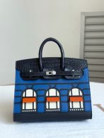 エルメス スーパーコピー バーキン ハンドバッグ ブルーコンビ クロコ型押し 異素材デザイン 上質仕様