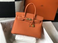 エルメス スーパーコピー 届く バーキン ハンドバッグ オレンジ系 シボレザー ゴールド金具 上質仕上げ