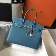 エルメス ハイブランド バーキン ハンドバッグ ブルー系 シボレザー ゴールド金具 上品仕様