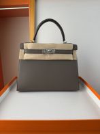 エルメス スーパーコピー ケリー ハンドバッグ グレー シルバー金具 上質レザー仕上げ