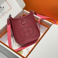 エルメス 並行輸入品 エヴリン ミニバッグ レザー レッド系 ピンクストラップ 華やか配色モデル